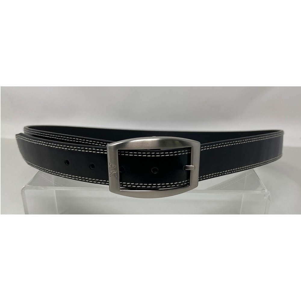 Anne Klein Belt Womens XL 1045217 Black Bonded Leather White Stitching Excellent